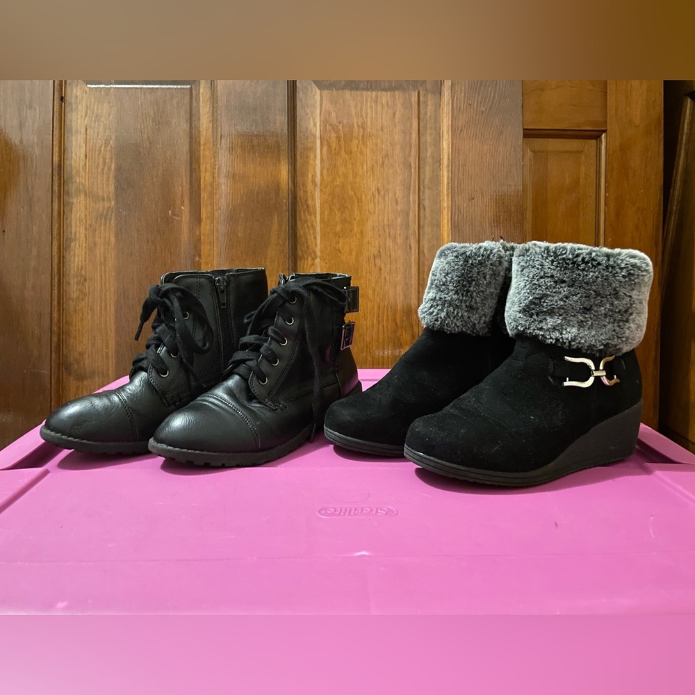 Two pairs of size 1 girls boots